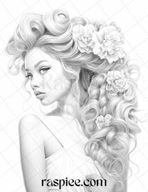 43 Beautiful Hairstyles Grayscale Coloring Pages Printable for Adults ...