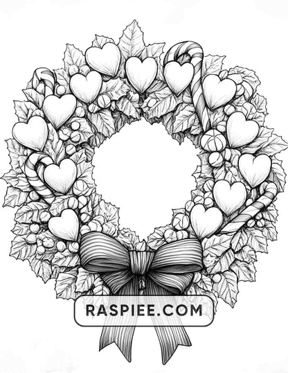 72 Christmas Wreaths Adult Coloring Pages - RASPIEE