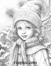 50 Vintage Christmas Girls Grayscale Coloring Pages for Adults and Kid ...