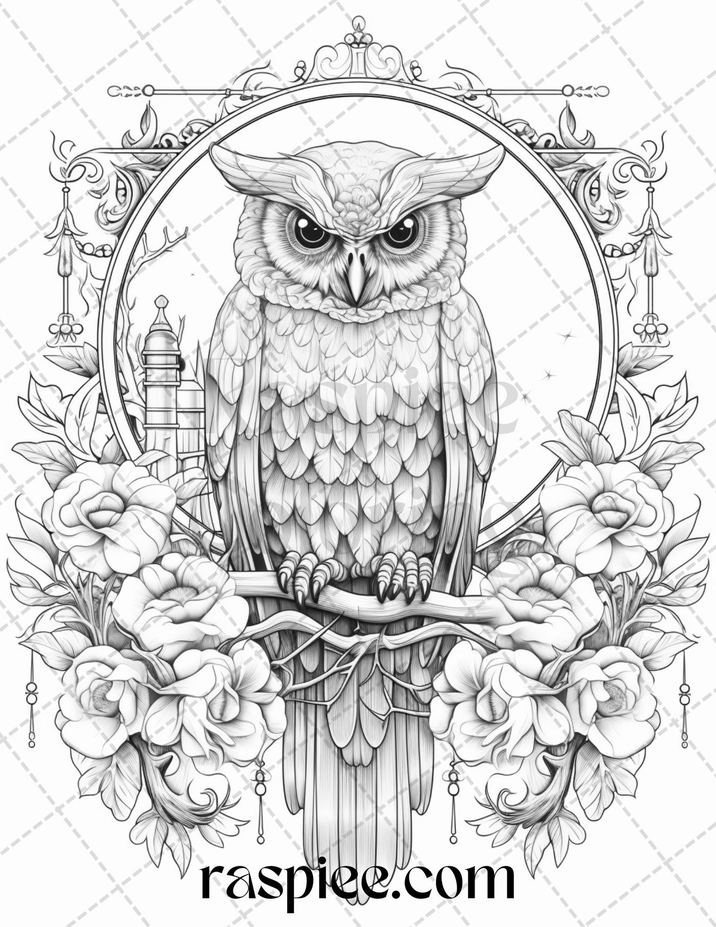 Floral Owl Grayscale Coloring Page, Adult Printable Coloring Art, Detailed Owl Coloring Illustration, Floral Animal Coloring Page, Intricate Adult Coloring PDF, Mindful Relaxation Coloring, Stress Relief Coloring Sheet