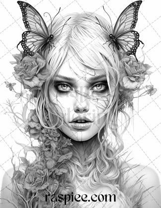 60 Halloween Zombie Fairy Grayscale Coloring Pages Printable for Adult ...