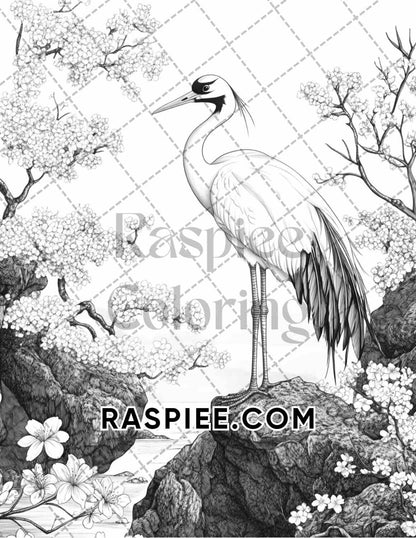 Flowers and Birds Adult Coloring Pages Printable PDF Instant Download - RASPIEE