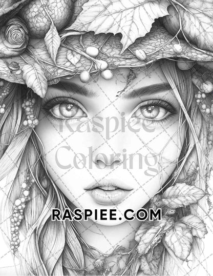 Fairy Beauties Portrait Adult Coloring Pages Printable PDF Instant Download