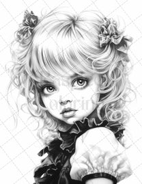 60 Adorable Gothic Girls Grayscale Coloring Pages Printable for Adults ...