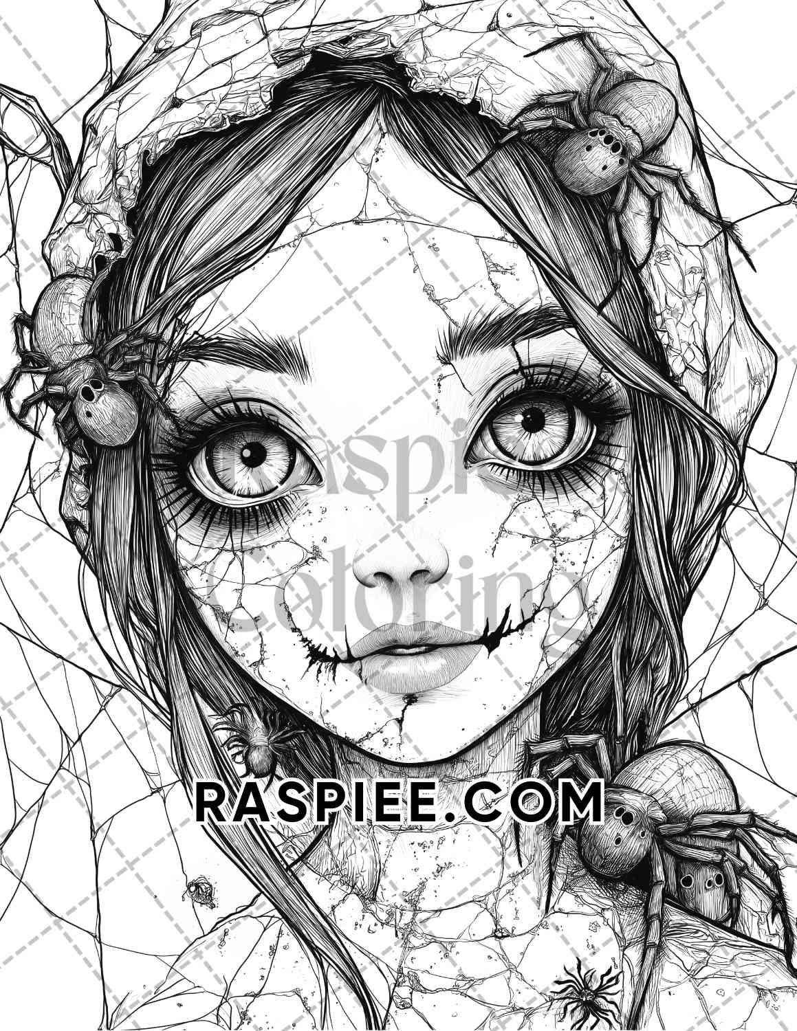 Haunted Dolls Halloween Horror Adult Coloring Pages Printable PDF Instant Download - RASPIEE