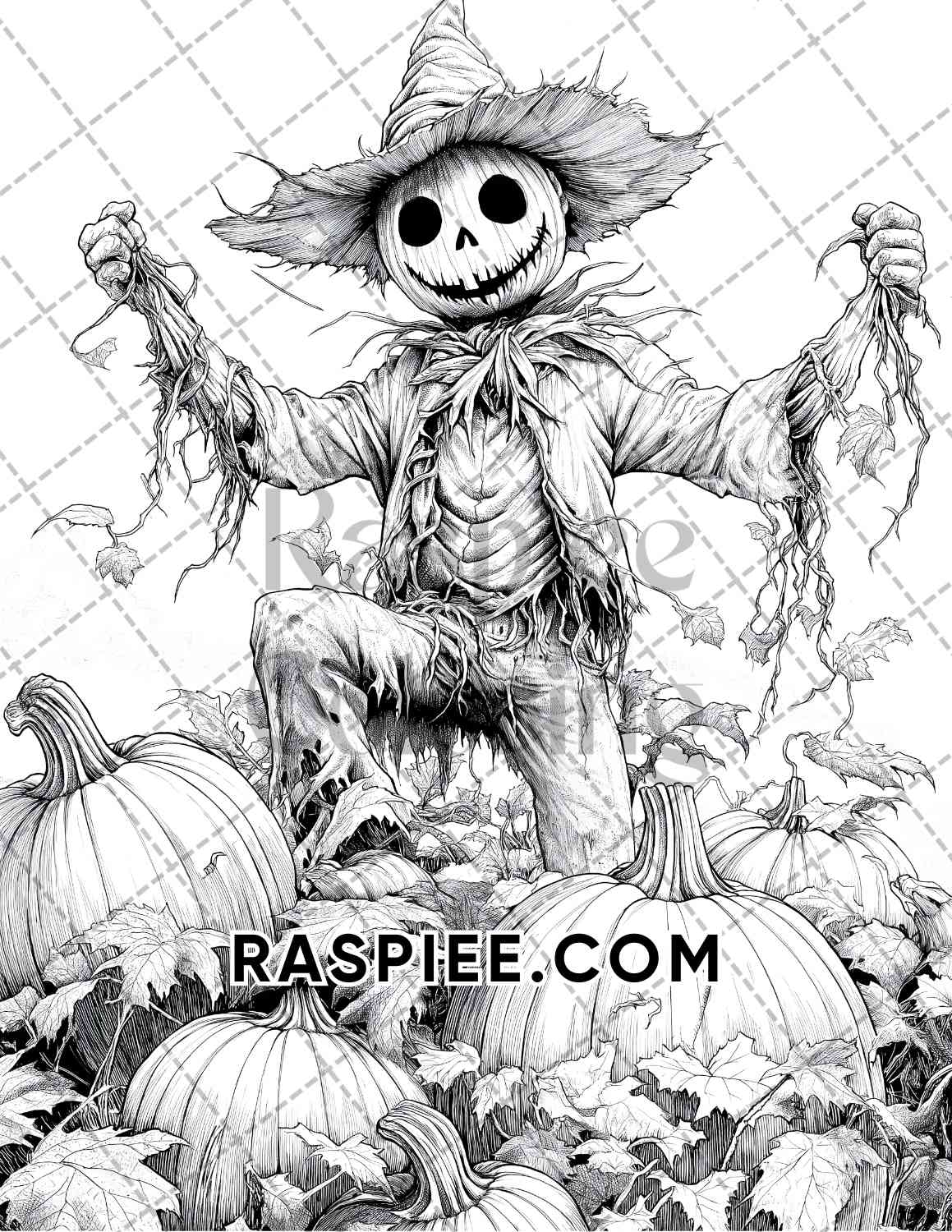 Horror Scarecrow Halloween Adult Coloring Pages Printable PDF Instant Download