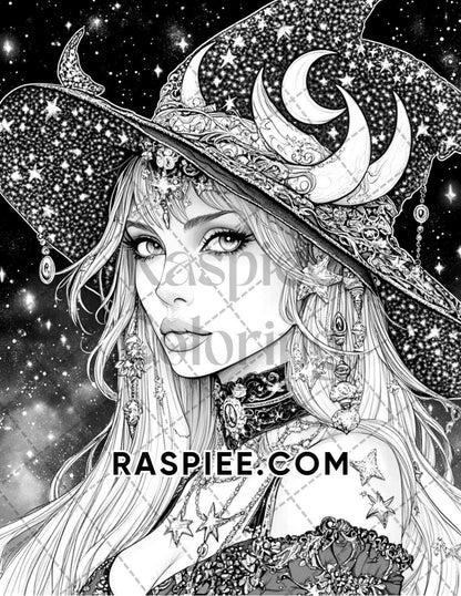 Enchanted Witches Adult Coloring Pages Printable PDF Instant Download - RASPIEE