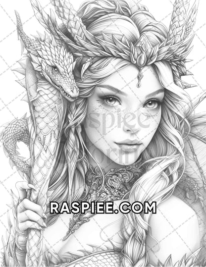 60 Fantasy Beauties Grayscale Adult Coloring Pages Printable PDF Instant Download