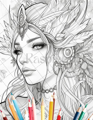 35 Beautiful Printable Elf Girls Coloring Book for Adults, Grayscale C ...