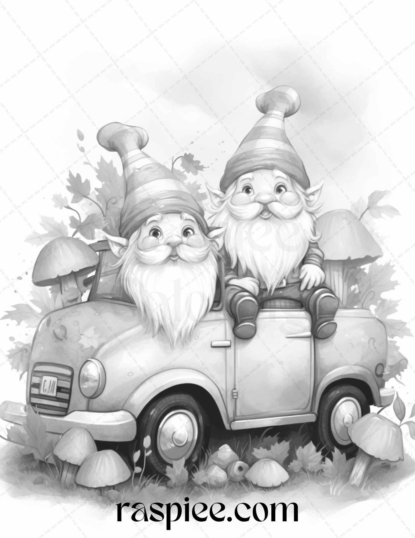 40 Fall Gnomes Grayscale Coloring Pages Printable for Adults Kids, PDF File Instant Download - Raspiee Coloring