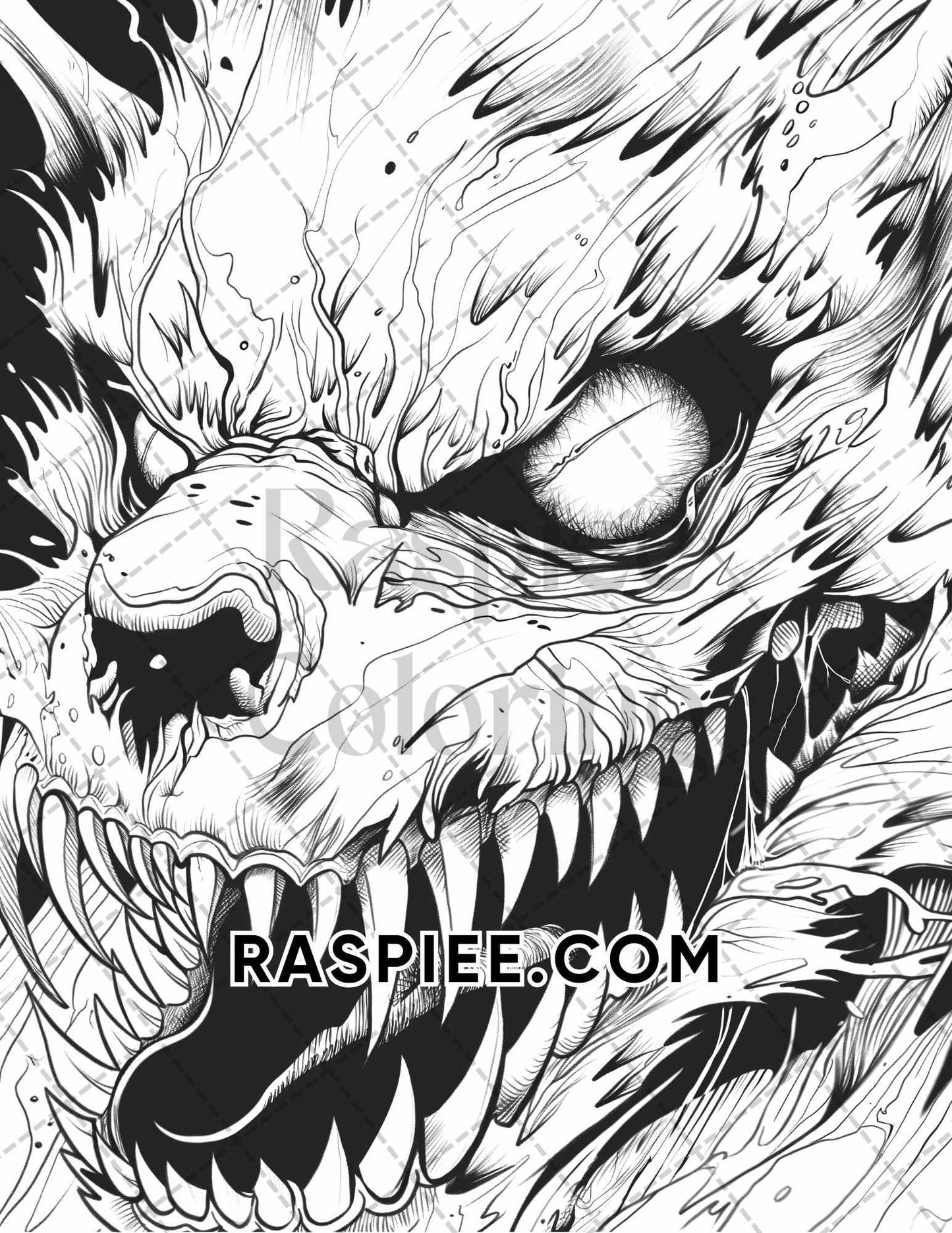 50 Spooky Monsters Halloween Adult Coloring Pages Printable PDF Instant Download - RASPIEE