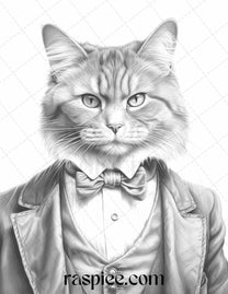 Gentleman Cat Grayscale Coloring Pages Printable for Adults Kids, PDF ...