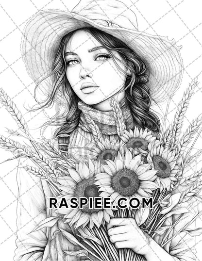 Autumn Beauties Portrait Adult Coloring Pages Printable PDF Instant Download