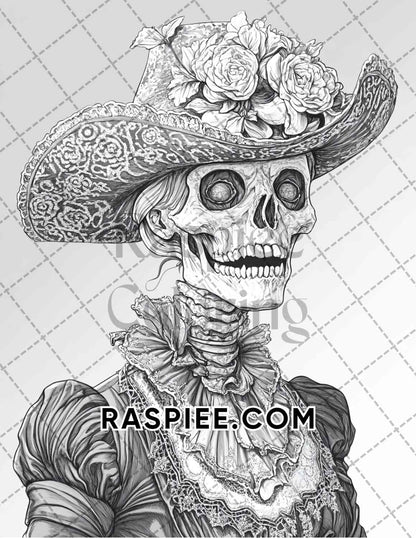 Victorian Zombies Halloween Adult Coloring Pages Printable PDF