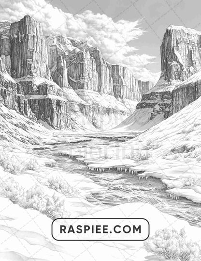 82 Winter Landscapes Adult Coloring Pages - RASPIEE