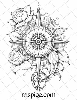 40 Beautiful Tattoos Grayscale Coloring Pages Printable for Adults, PD ...