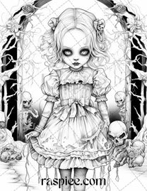 50 Scary Victorian Dolls Grayscale Coloring Pages Printable for Adults ...