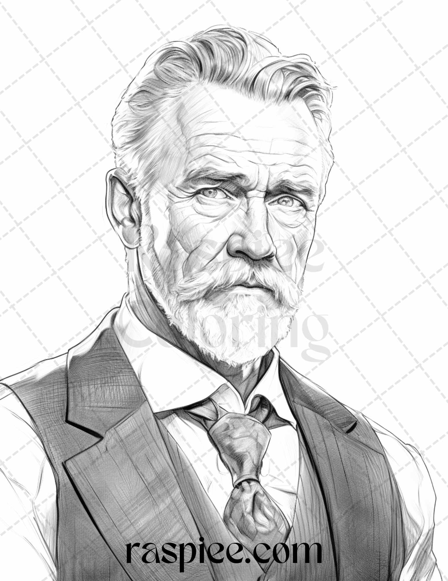 40 Vintage Gentleman Grayscale Coloring Pages Printable for Adults, PDF File Instant Download - raspiee
