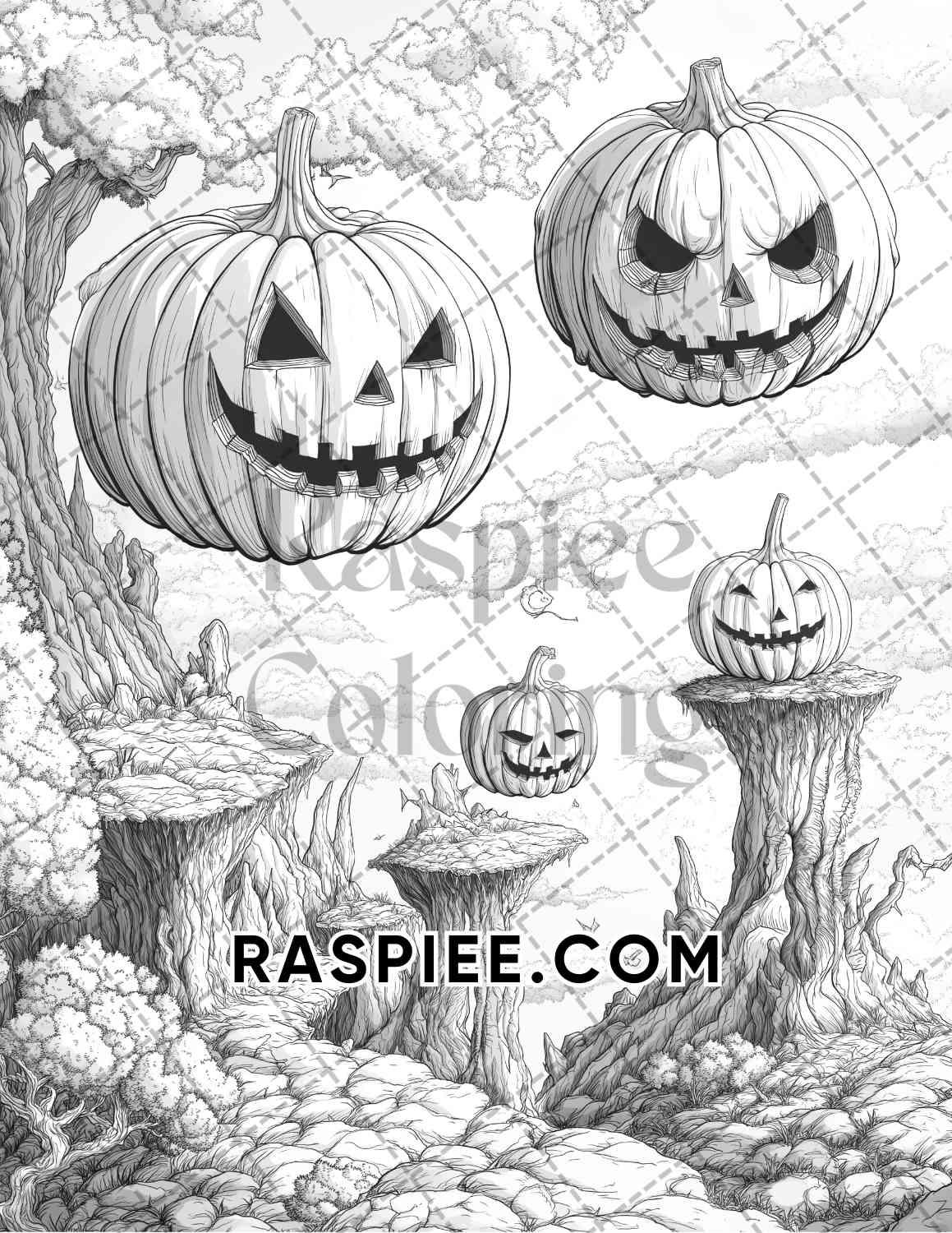 Halloween Surreal Adult Coloring Pages Printable PDF Instant Download - RASPIEE