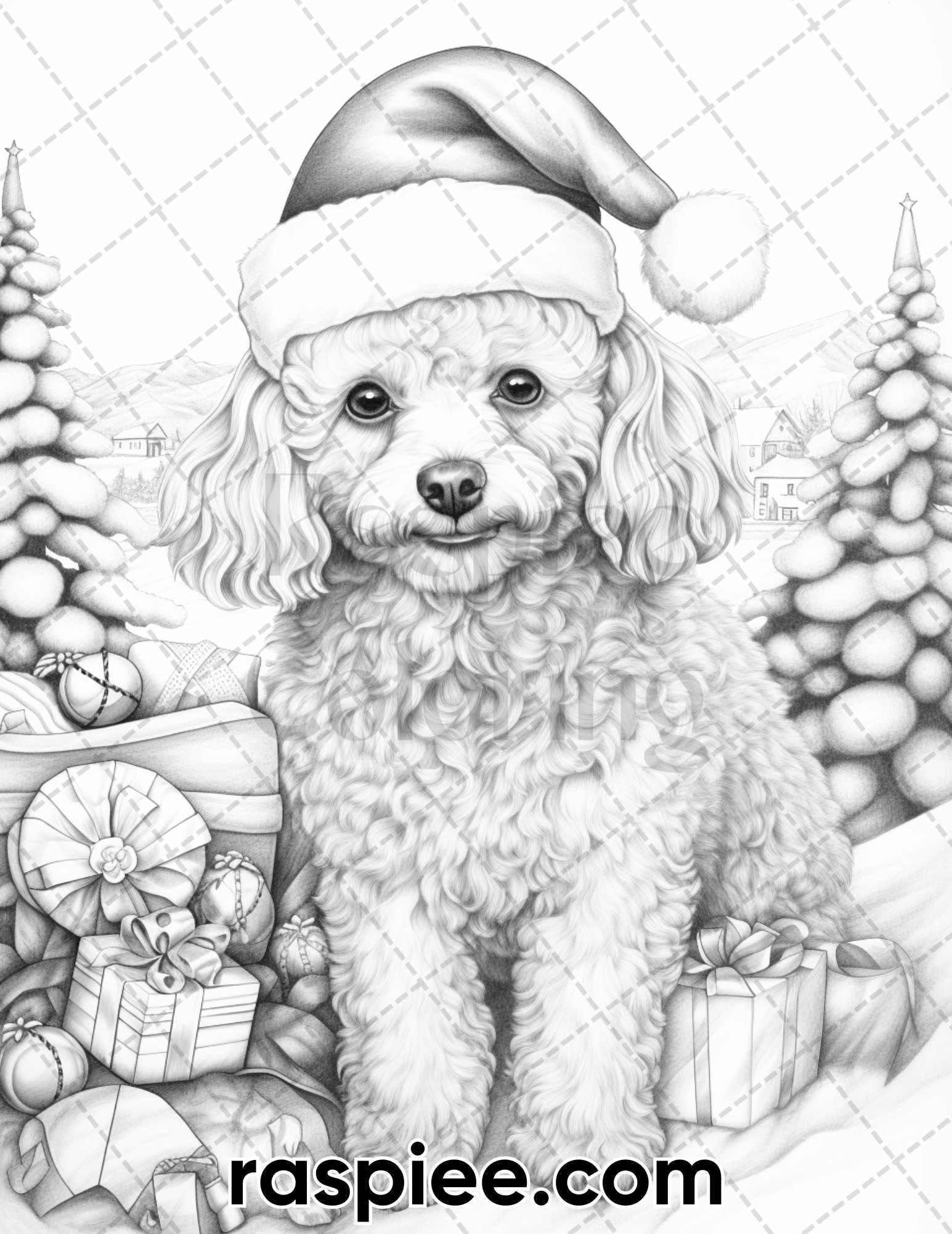 14 63794c66 fc99 4b17 a99c f834453d406b 45 christmas dogs grayscale coloring pages for adults, printable pdf instant download