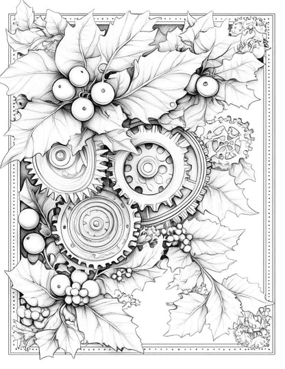 Steampunk Christmas Adult Coloring Pages Printable PDF Instant Download