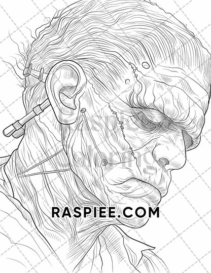 50 Spooky Monsters Halloween Adult Coloring Pages Printable PDF Instant Download - RASPIEE