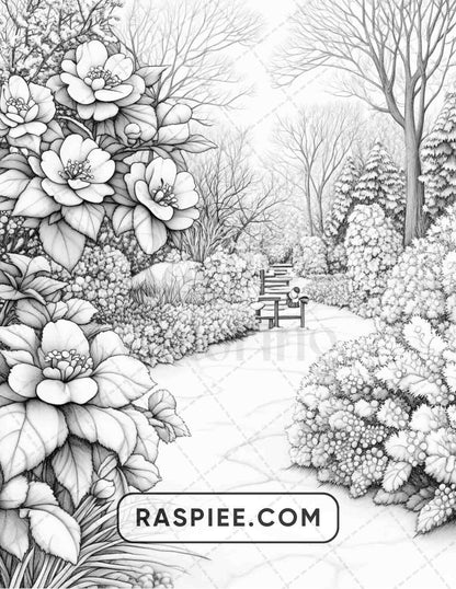 77 Winter Flowers Adult Coloring Pages