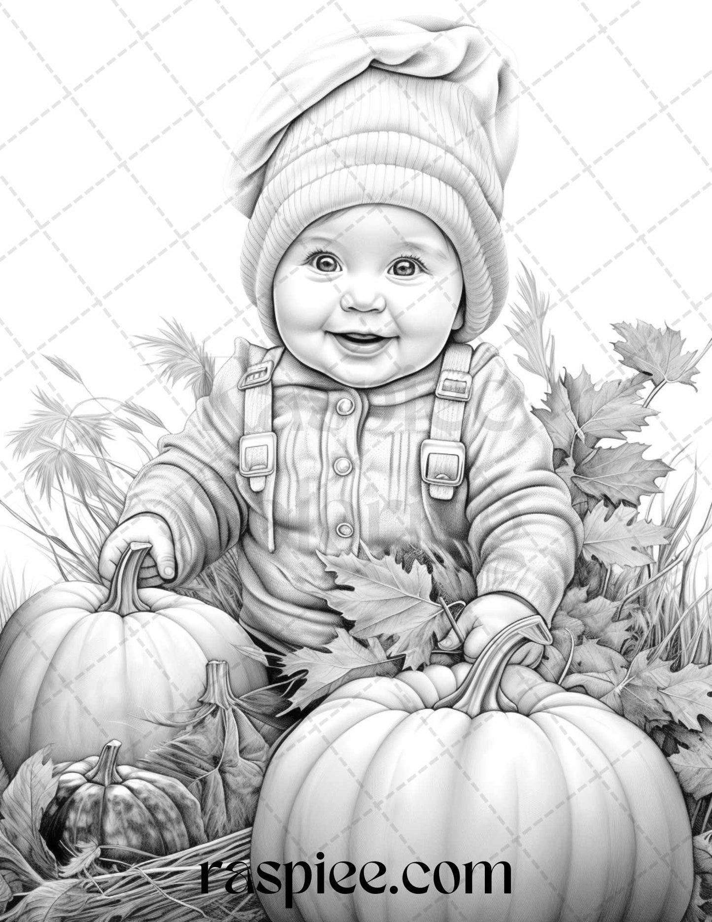 Printable Pumpkin Babies Grayscale Coloring Pages, Adult and Kids Coloring Activity, Halloween and Fall Themed Art, Instant Digital Download, Autumn Coloring Book, Relaxing DIY Craft