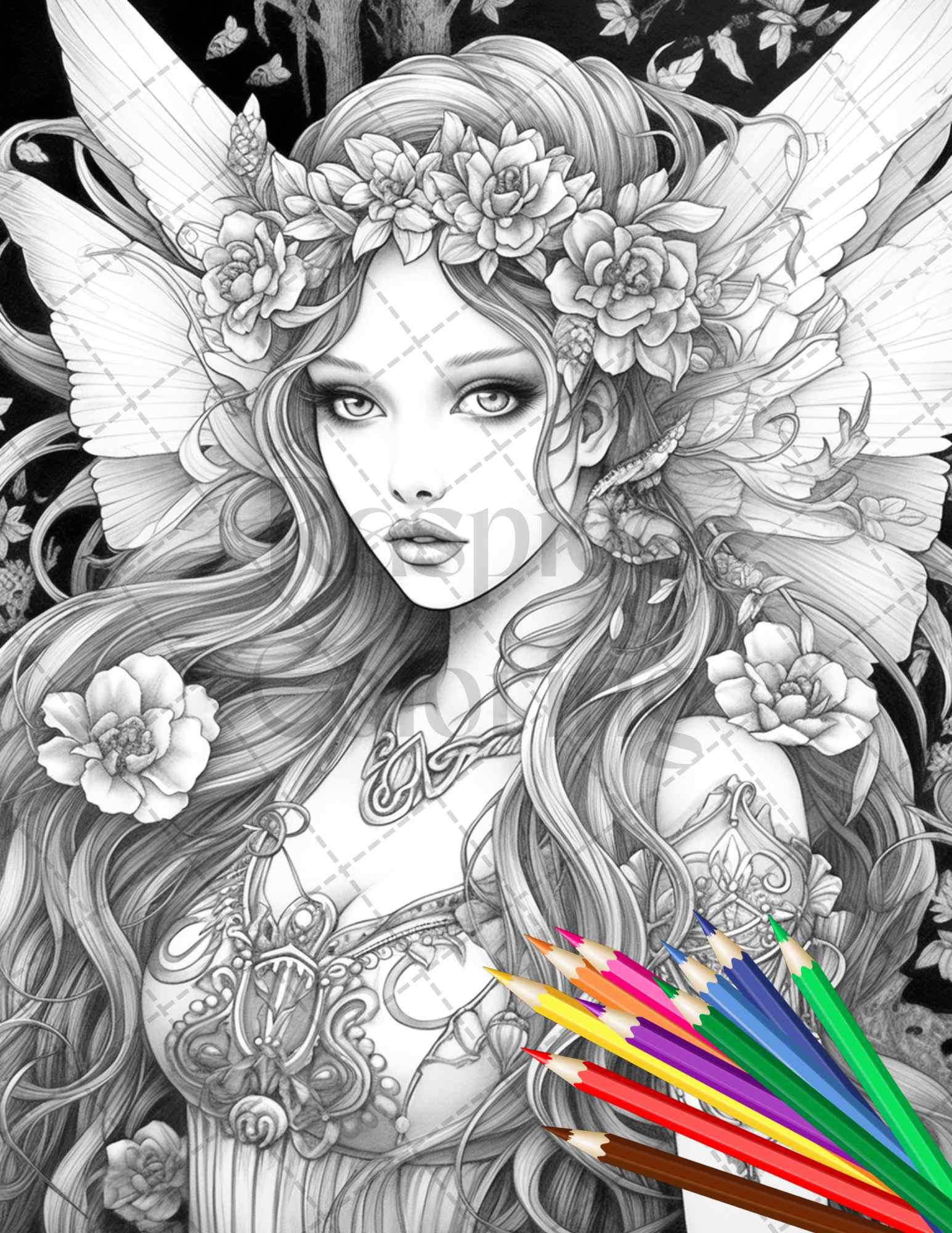 Beautiful Dark Fairy Grayscale Coloring Pages Printable for Adults, PD – RASPIEE beautiful-dark-fairy-grayscale-coloring-pages-printable-for-adults-pd-raspiee