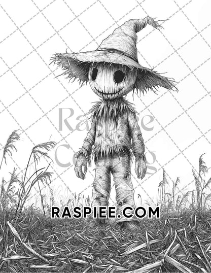 Horror Scarecrow Halloween Adult Coloring Pages Printable PDF Instant Download