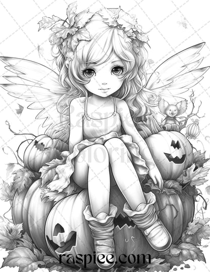 40 Pumpkin Fairy Girls Grayscale Coloring Pages Printable for Adults, PDF File Instant Download - raspiee