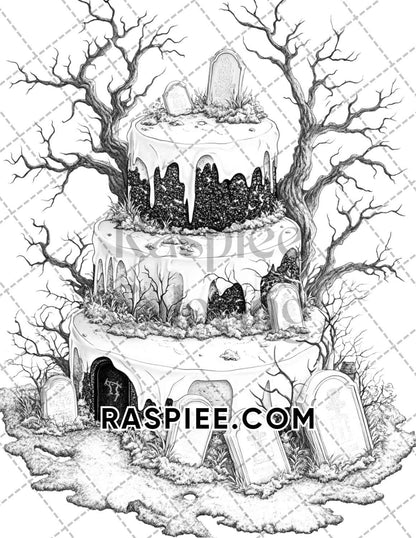 Spooky Desserts Halloween Adult Coloring Pages Printable PDF