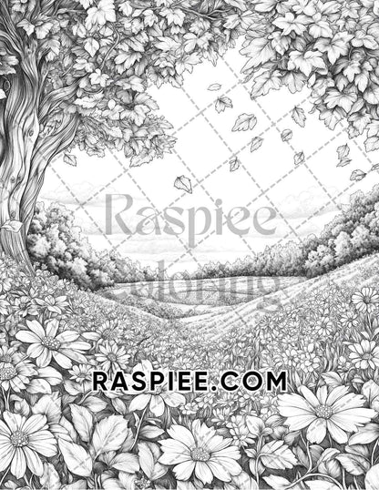 Fall Flowers Adult Coloring Pages Printable PDF Instant Download - RASPIEE