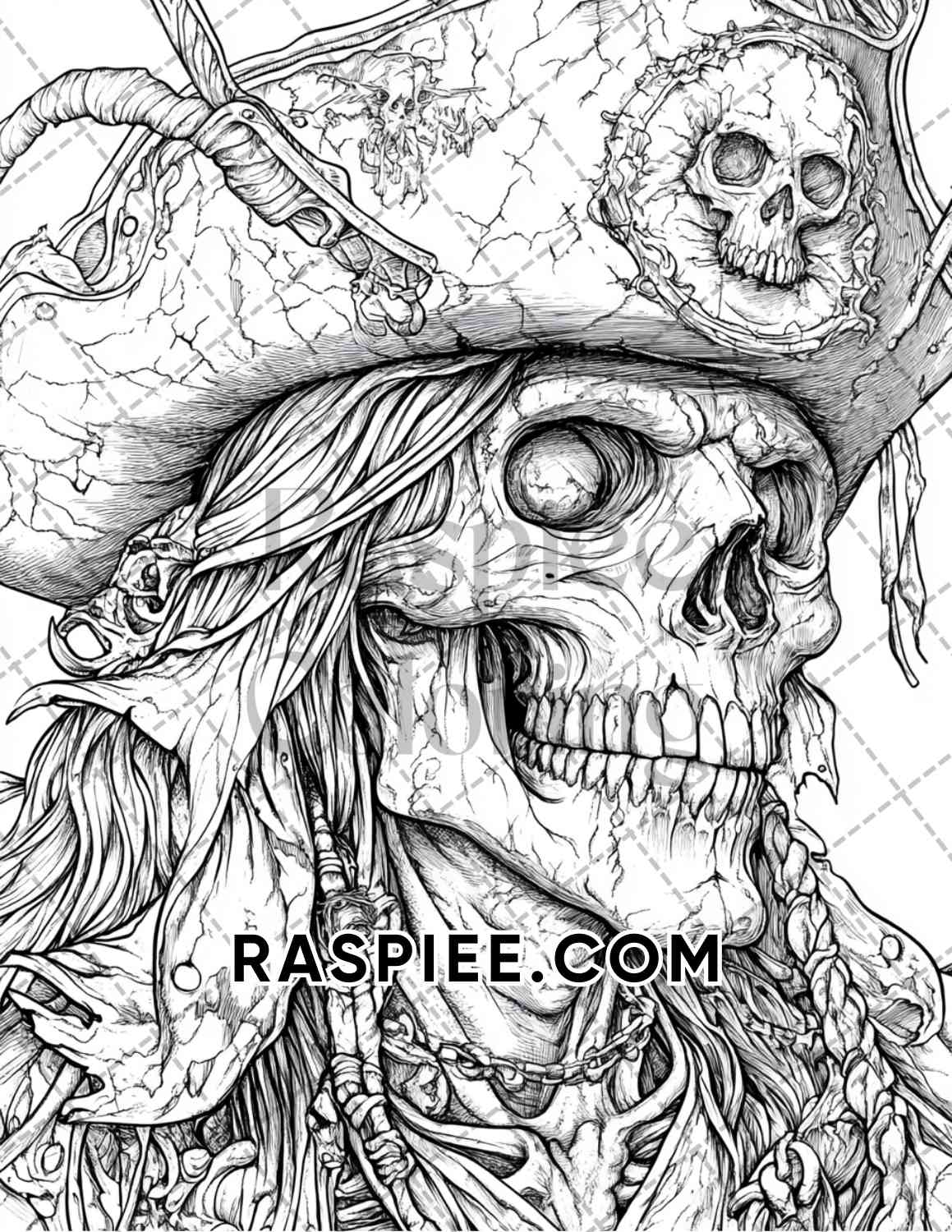 Zombie Pirates Halloween Adult Coloring Pages Printable PDF Instant Download