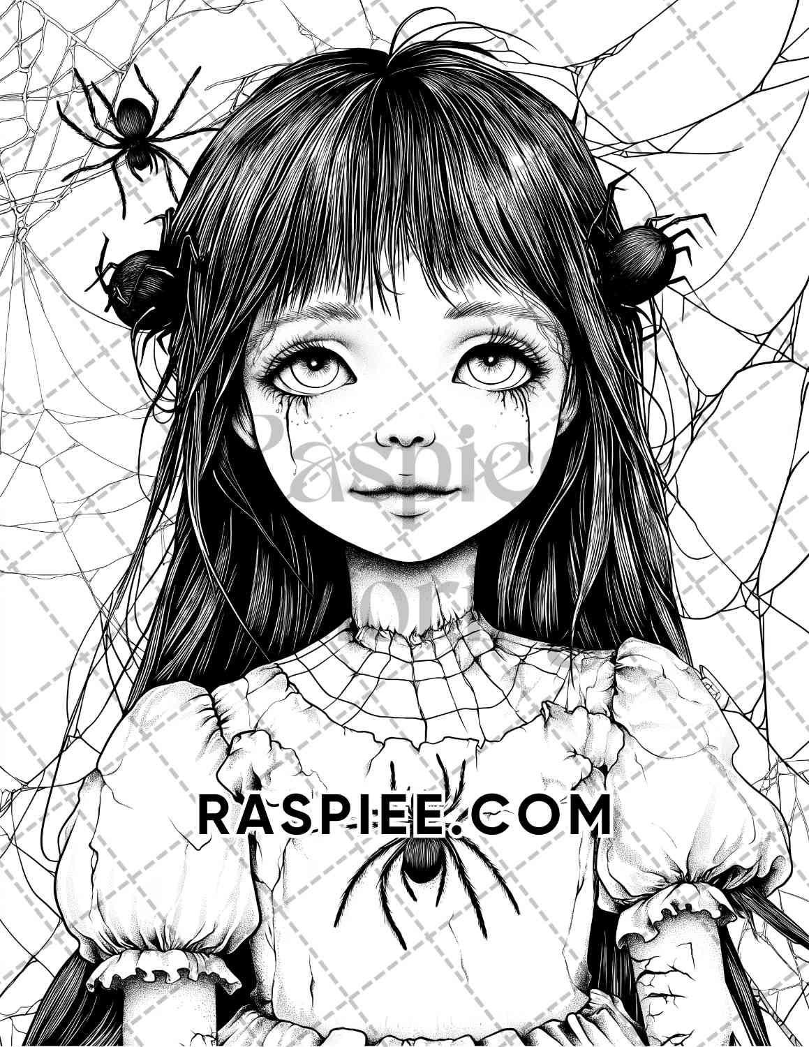 Haunted Dolls Halloween Horror Adult Coloring Pages Printable PDF Instant Download - RASPIEE