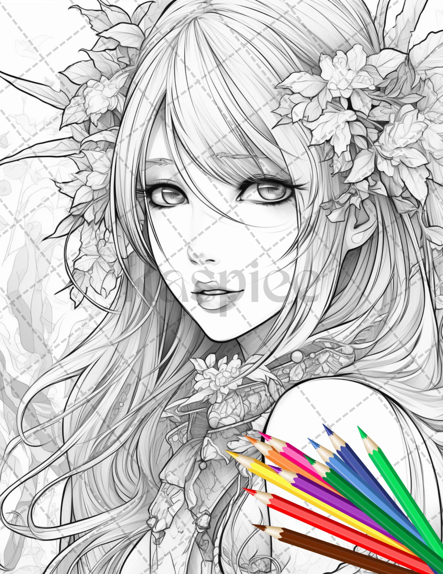 Delicate Forest Fairy Girls 5 Fantasy Anime Coloring Book, Adults Kids  Instant Download Grayscale Coloring Page Gift, Printable Art PDF 
