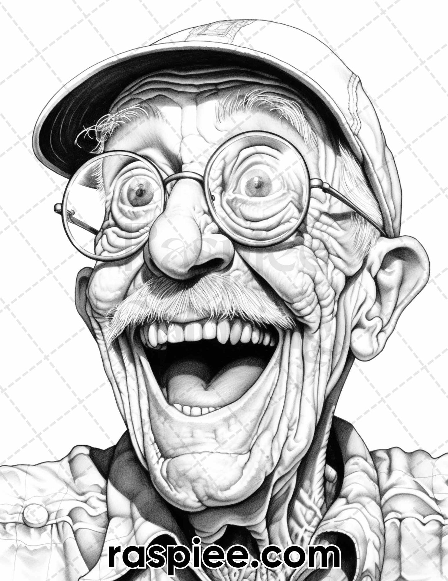 Portrait Coloring Pages for Adults, Portrait Coloring Book Printable, Men Portrait Coloring Pages, Grandpa Coloring Pages, Funny Grandpa Coloring Pages, Grayscale Coloring Pages for Adults