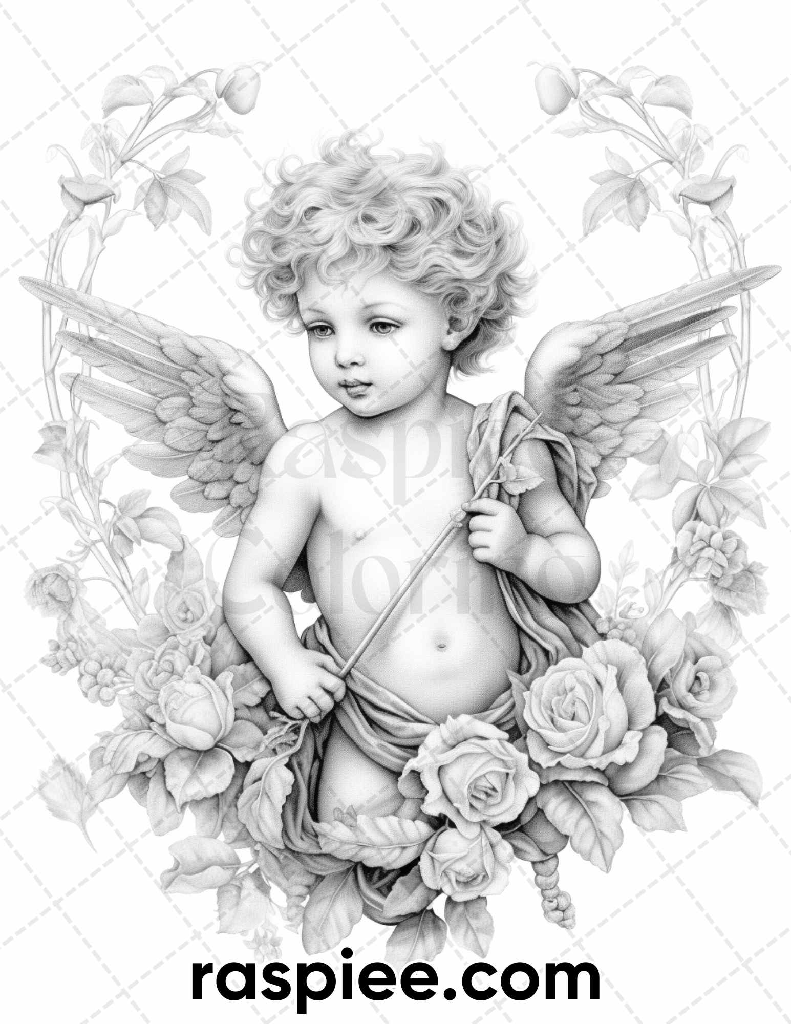 Valentine's Day Cupid Grayscale Adult Coloring Pages