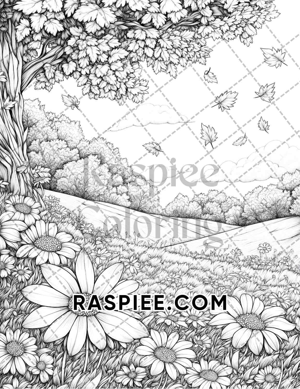 Fall Flowers Adult Coloring Pages Printable PDF Instant Download - RASPIEE