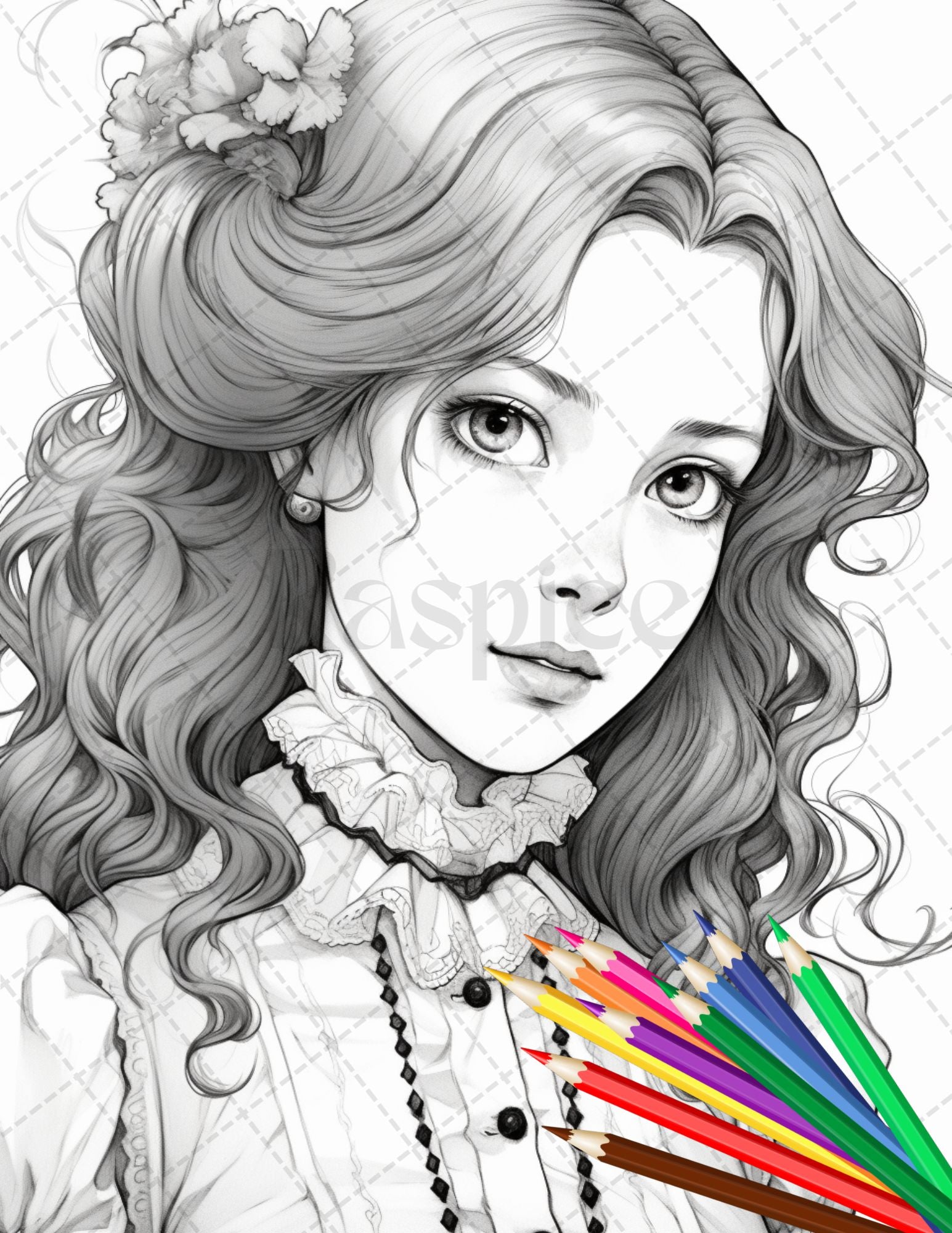 36 Beautiful Victorian Girls Coloring Pages Printable for Adults, Grayscale Coloring Page, PDF File Instant Download - raspiee