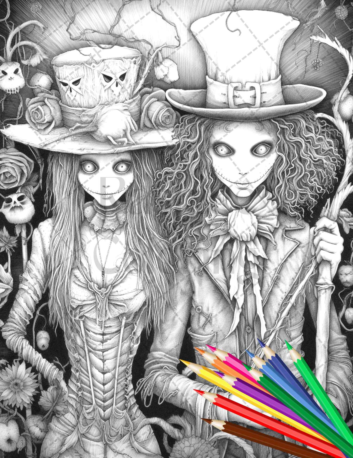 40 Scary Scarecrows Grayscale Coloring Pages Printable for Adults, Halloween Horror Coloring Book, PDF File Instant Download - raspiee