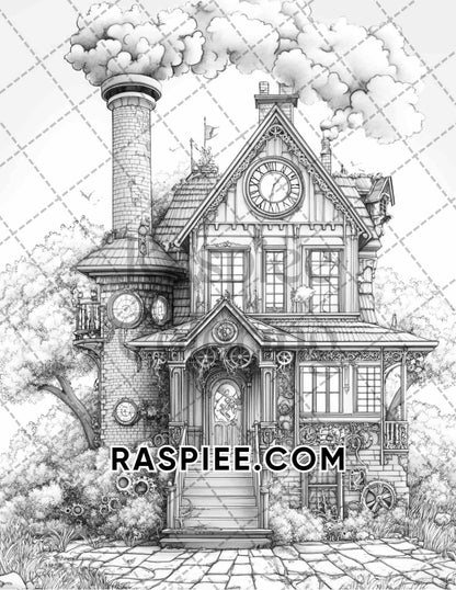 Steampunk Halloween Adult Coloring Pages Printable PDF Instant Download