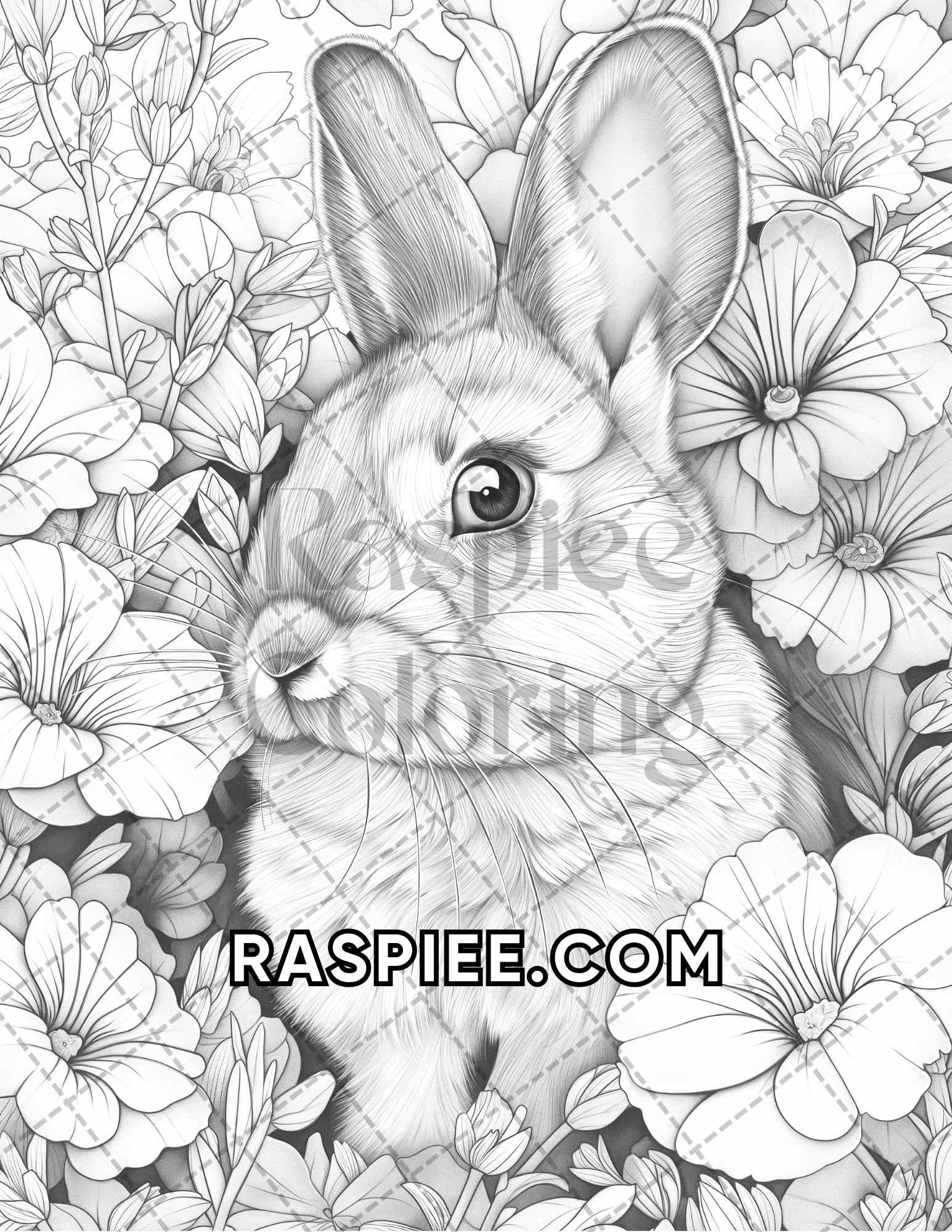 75 Animals in Flowers Grayscale Adult Coloring Pages Printable PDF Instant Download - RASPIEE