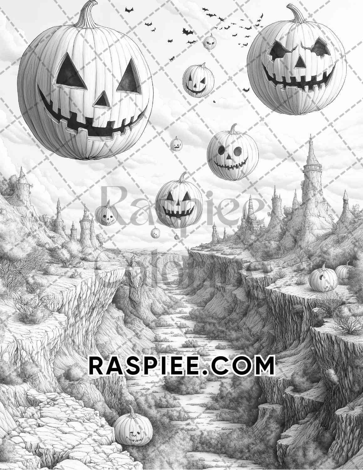 Halloween Surreal Adult Coloring Pages Printable PDF Instant Download - RASPIEE