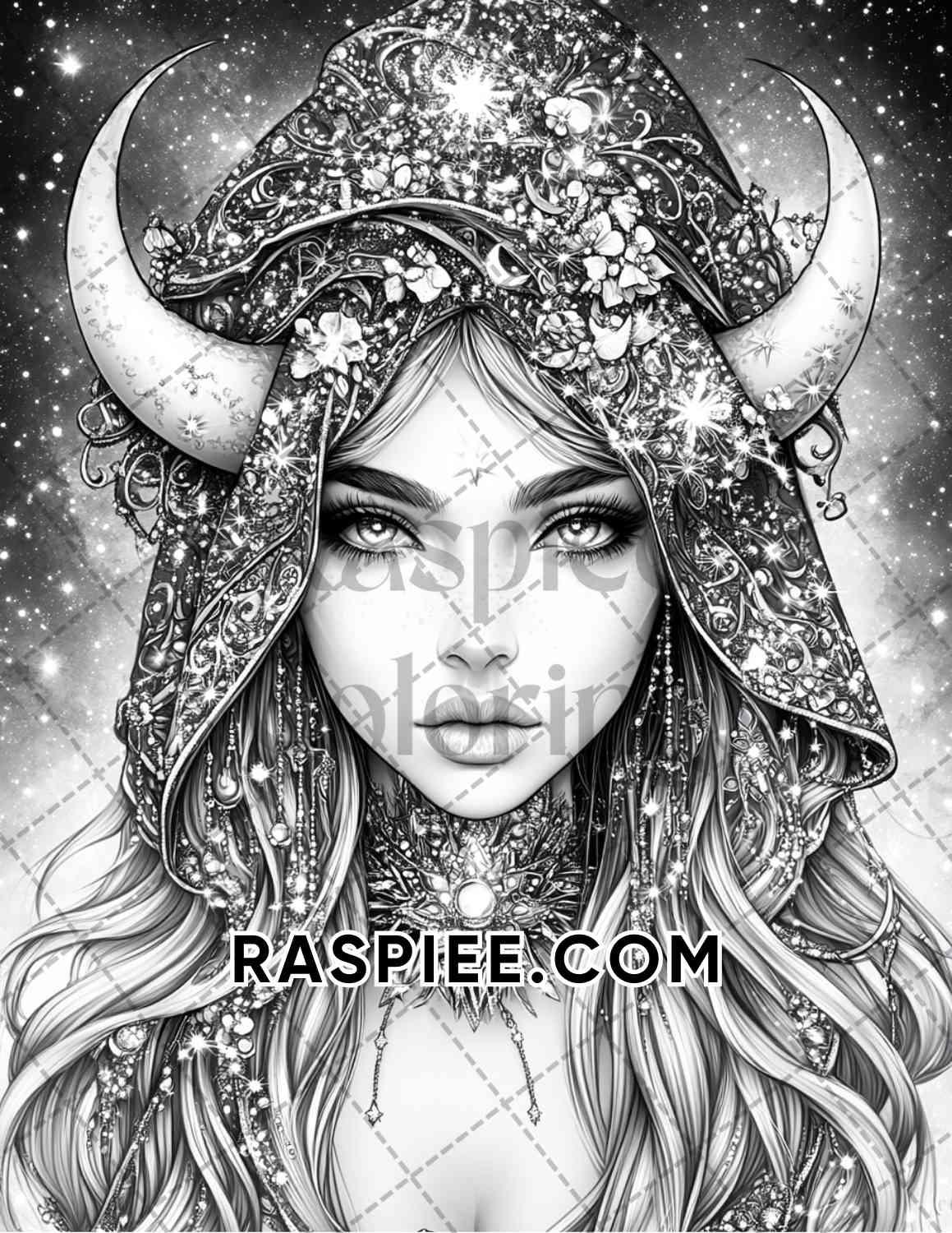 Enchanted Witches Adult Coloring Pages Printable PDF Instant Download - RASPIEE