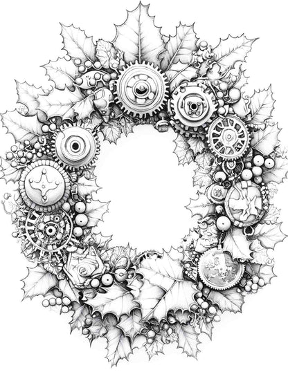 Steampunk Christmas Adult Coloring Pages Printable PDF Instant Download