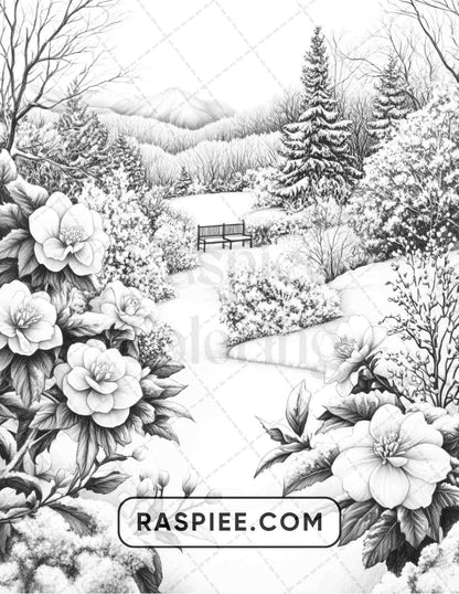 77 Winter Flowers Adult Coloring Pages