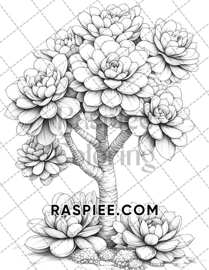 Succulent Blossoms Adult Coloring Pages Printable PDF Instant Download