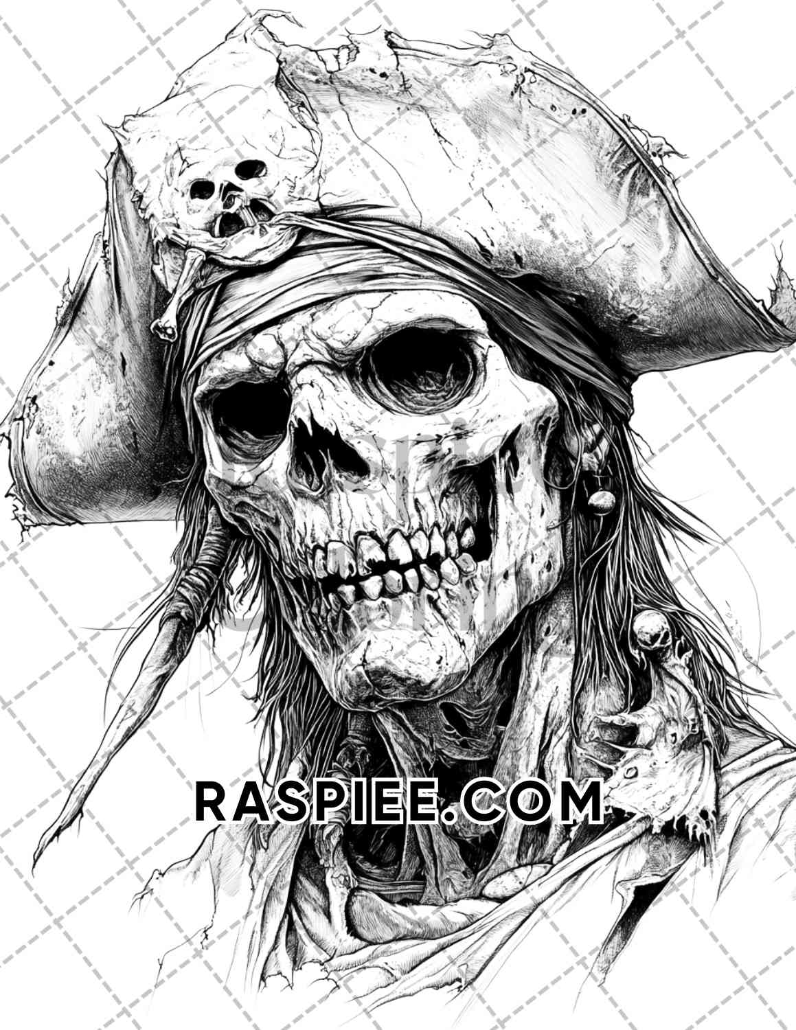 Zombie Pirates Halloween Adult Coloring Pages Printable PDF Instant Download