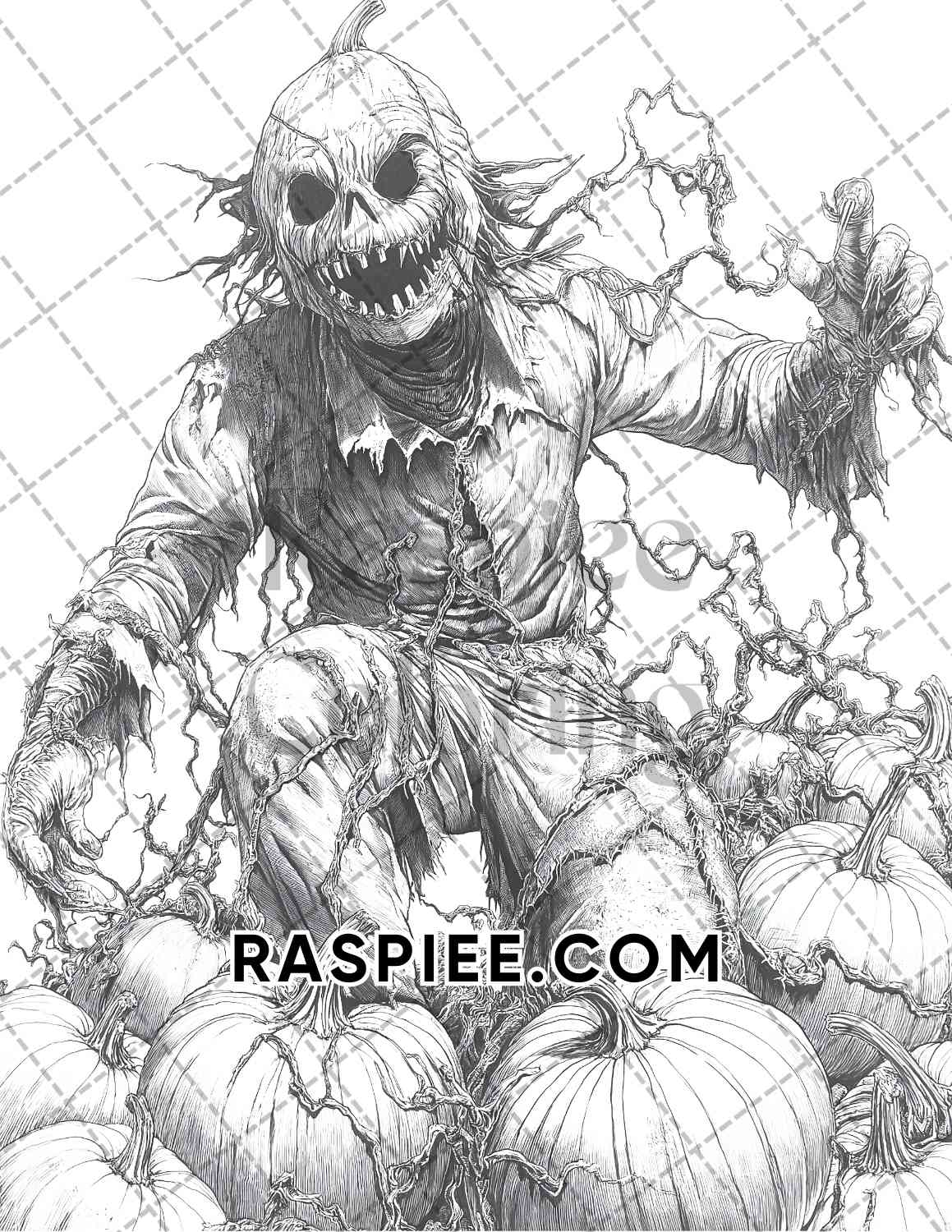 Horror Scarecrow Halloween Adult Coloring Pages Printable PDF Instant Download